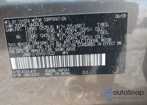 2009 Toyota Rav4 Limited from USA, damaged, VIN JTMZF31V295010532